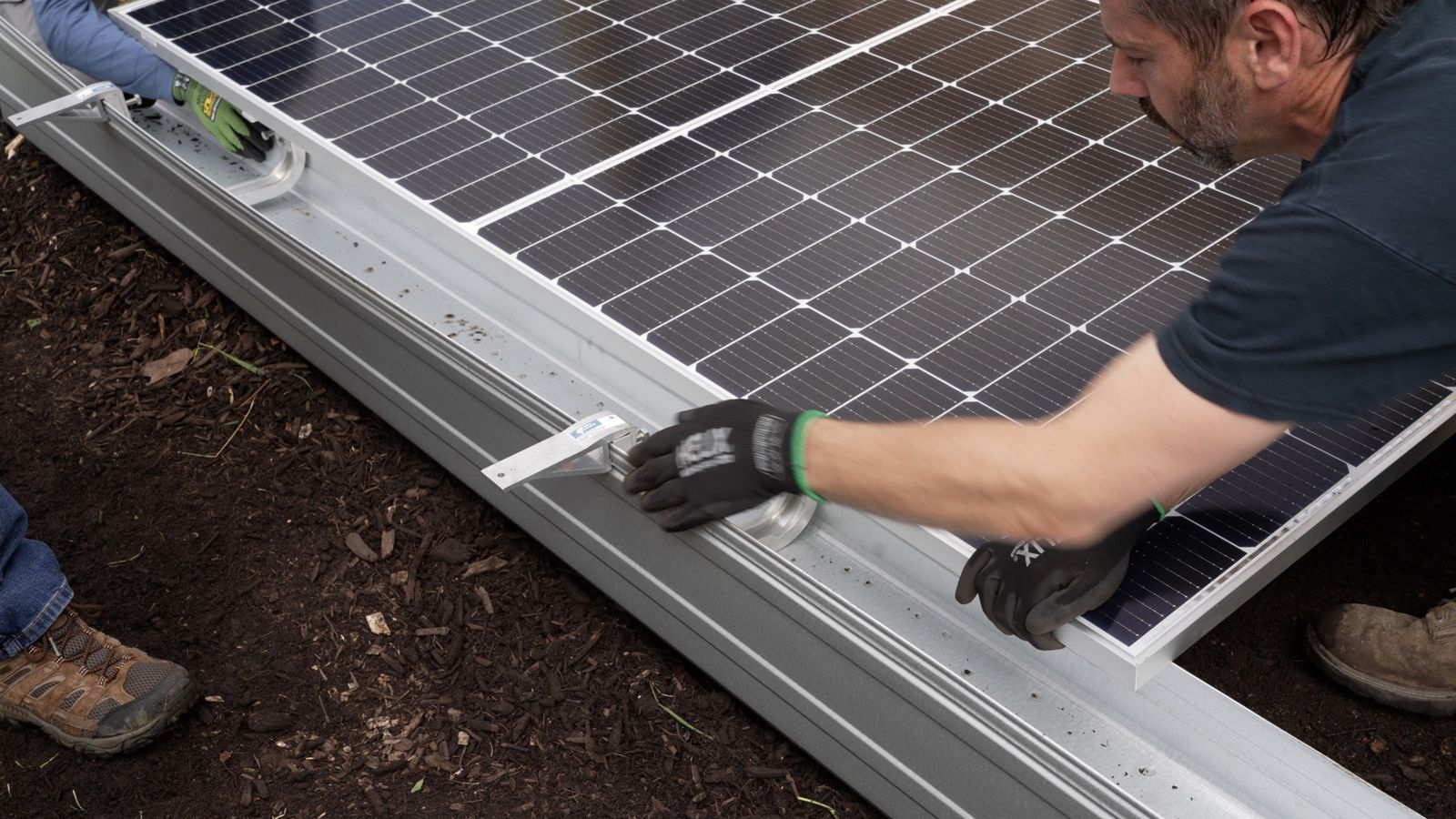 Solar modules staged during the Cleveland Roll-A-Rack sample installation