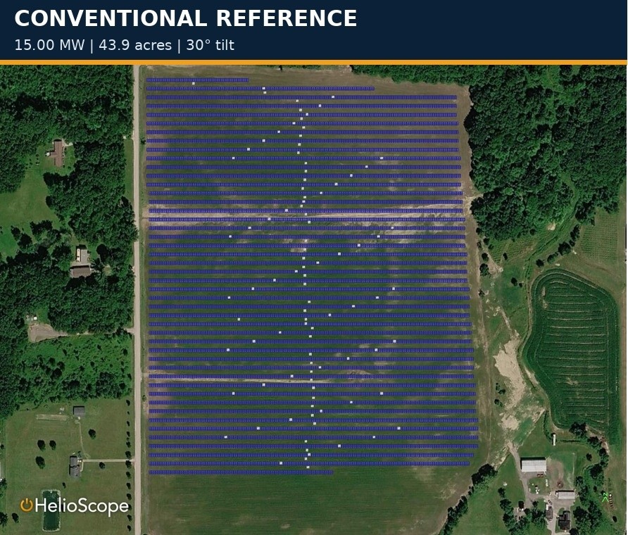 Helioscope project modeling: Conventional fixed-tilt array layout